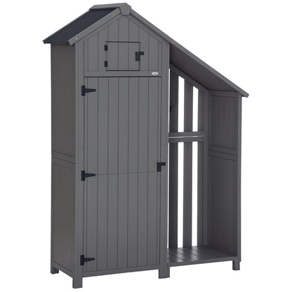 Wooden Garden Cabinet, Weatherproof Tool Shed 129x51.5x180cm, Equipment House with Door, Gable Roof, Tool Cabinet with Shelves, Garden House Tool Cabinet Garden Shed for Garden, Terrace, Gray