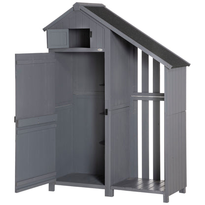 Wooden Garden Cabinet, Weatherproof Tool Shed 129x51.5x180cm, Equipment House with Door, Gable Roof, Tool Cabinet with Shelves, Garden House Tool Cabinet Garden Shed for Garden, Terrace, Gray