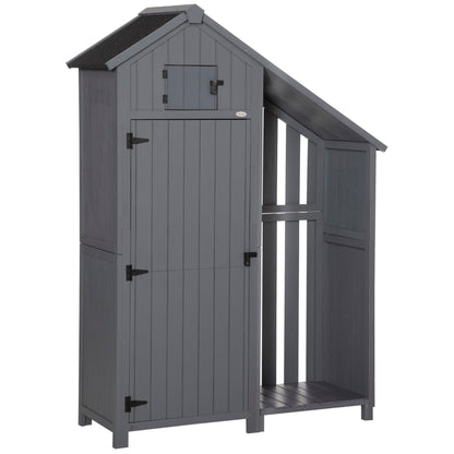 Wooden Garden Cabinet, Weatherproof Tool Shed 129x51.5x180cm, Equipment House with Door, Gable Roof, Tool Cabinet with Shelves, Garden House Tool Cabinet Garden Shed for Garden, Terrace, Gray