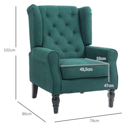 Living Room Armchair, Tufted Armchair with Wooden Legs, Wide Seat, Great Comfort, Classic Style, 74 x 86 x 102 cm, Green