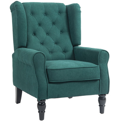 Living Room Armchair, Tufted Armchair with Wooden Legs, Wide Seat, Great Comfort, Classic Style, 74 x 86 x 102 cm, Green