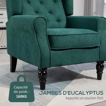 Living Room Armchair, Tufted Armchair with Wooden Legs, Wide Seat, Great Comfort, Classic Style, 74 x 86 x 102 cm, Green