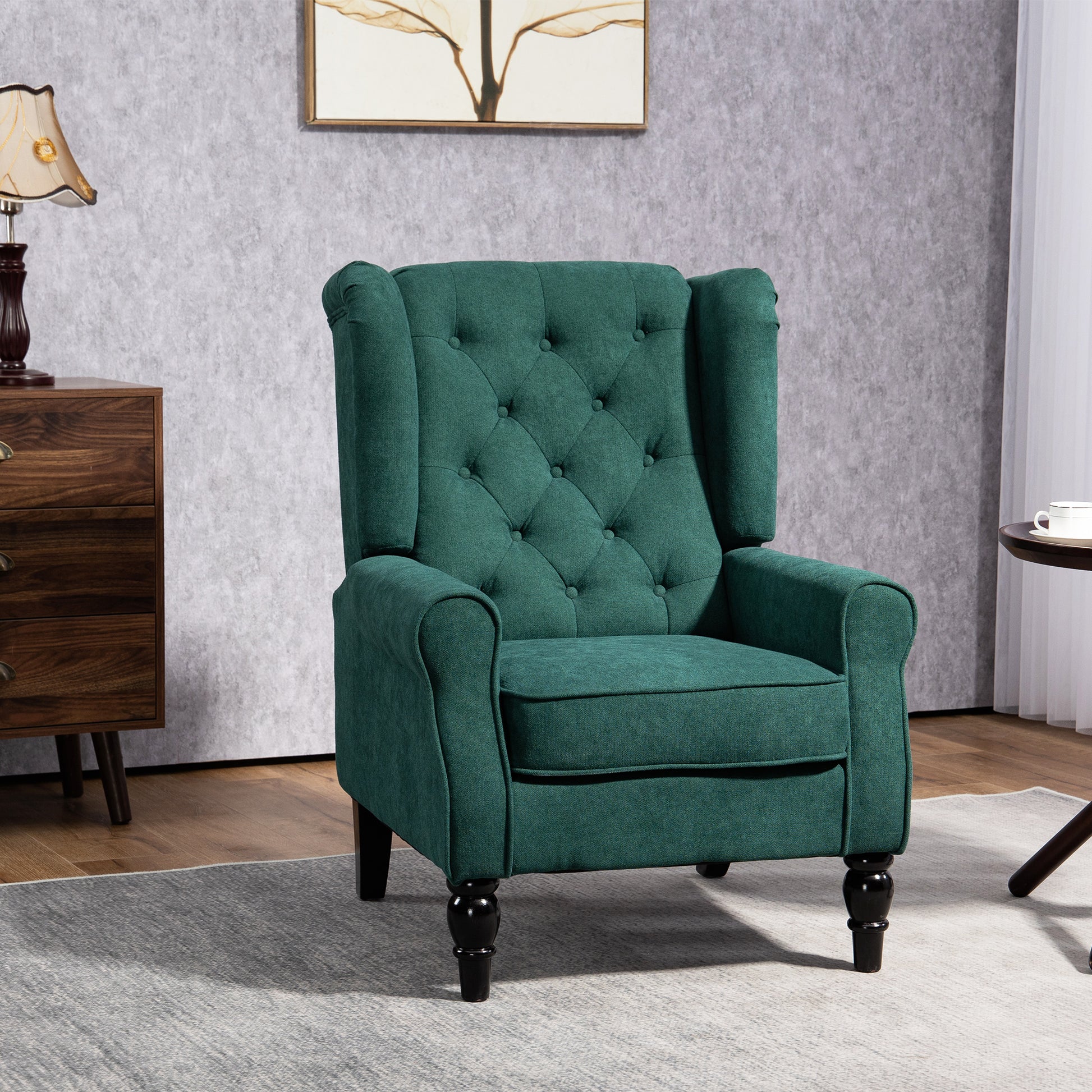 Living Room Armchair, Tufted Armchair with Wooden Legs, Wide Seat, Great Comfort, Classic Style, 74 x 86 x 102 cm, Green