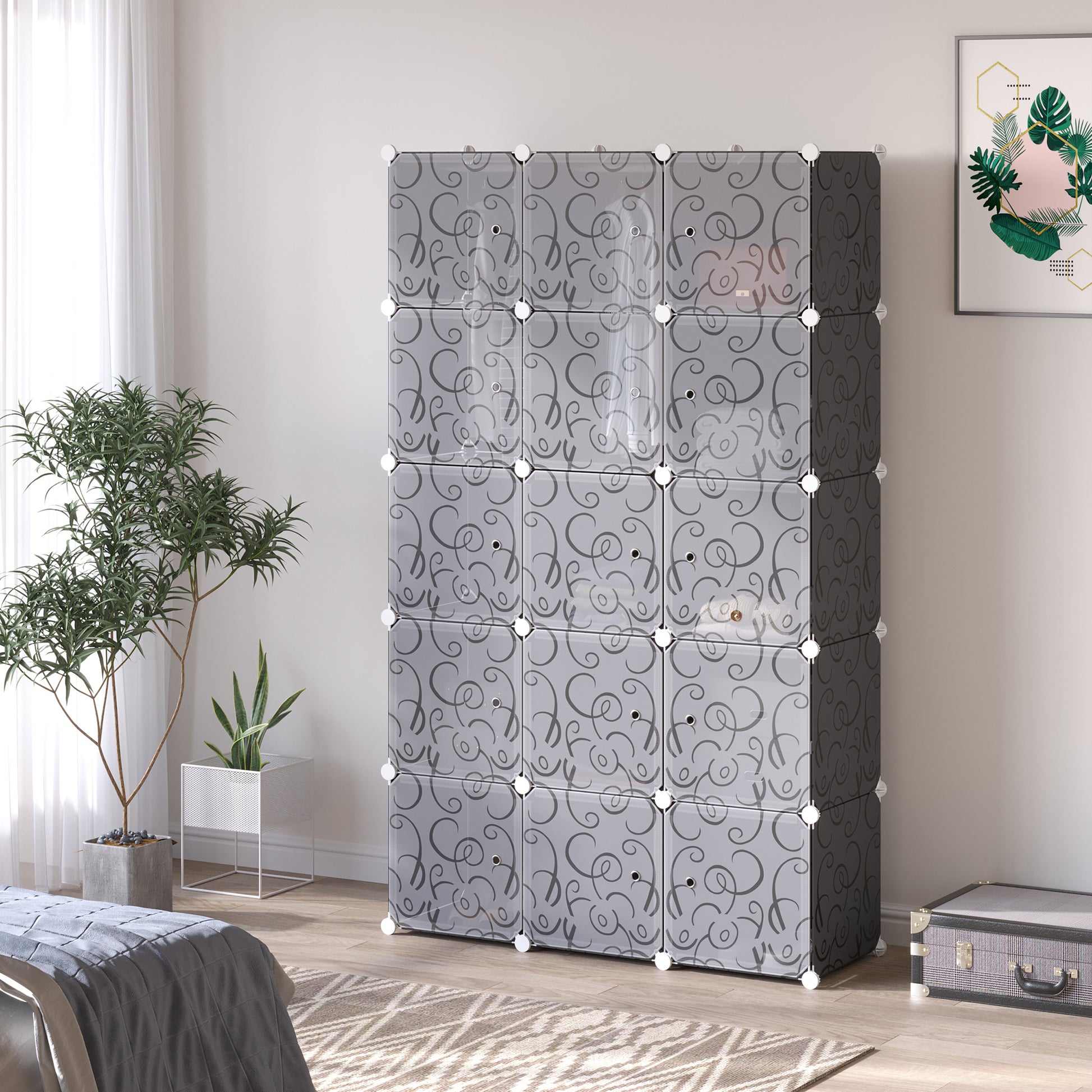 DIY Wardrobe Shelving System with 2 Large and 9 Small Cubes DIY Cube Organizer, Shoe Rack, Storage Rack for Books Toys Black 111 x 47 x 183 cm