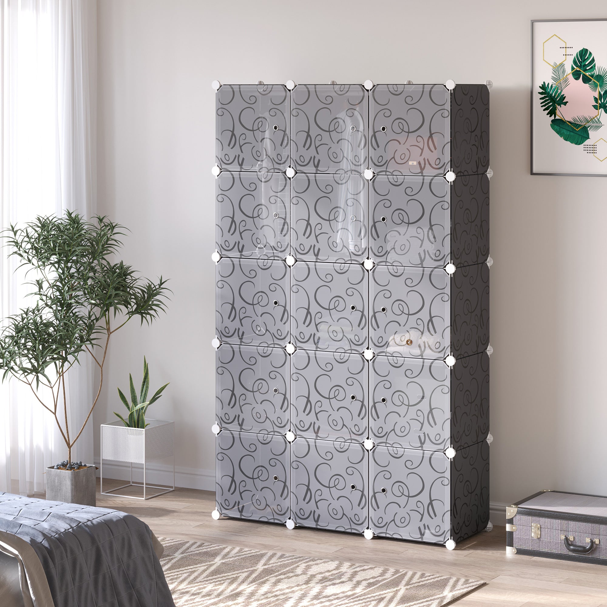 DIY Wardrobe Shelving System with 2 Large and 9 Small Cubes DIY Cube Organizer, Shoe Rack, Storage Rack for Books Toys Black 111 x 47 x 183 cm