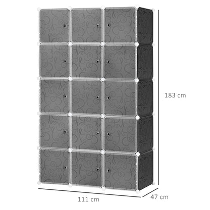 DIY Wardrobe Shelving System with 2 Large and 9 Small Cubes DIY Cube Organizer, Shoe Rack, Storage Rack for Books Toys Black 111 x 47 x 183 cm