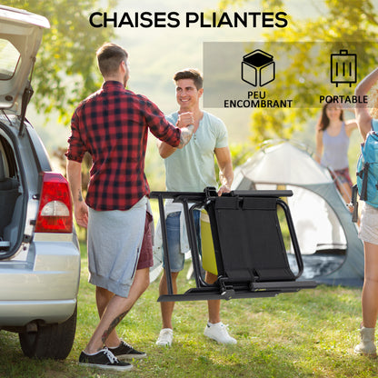 Garden Furniture Set 1 Square Table and 4 Folding Chairs, Epoxy Metal Garden Furniture, 5 Pieces for 4 People - Parasol Hole - Black