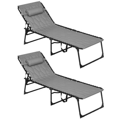 Set of 2 Garden Sun Loungers with Adjustable Backrest and Side Pocket, Steel and Oxford Fabric Sun Lounger, 65x188x36 cm, Grey and Black