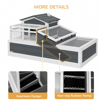 Wooden Turtle House — 2-Level Turtle Enclosure with Balcony, Hinged Roof & Pull-Out Tray, Outdoor Reptile Habitat, Gray