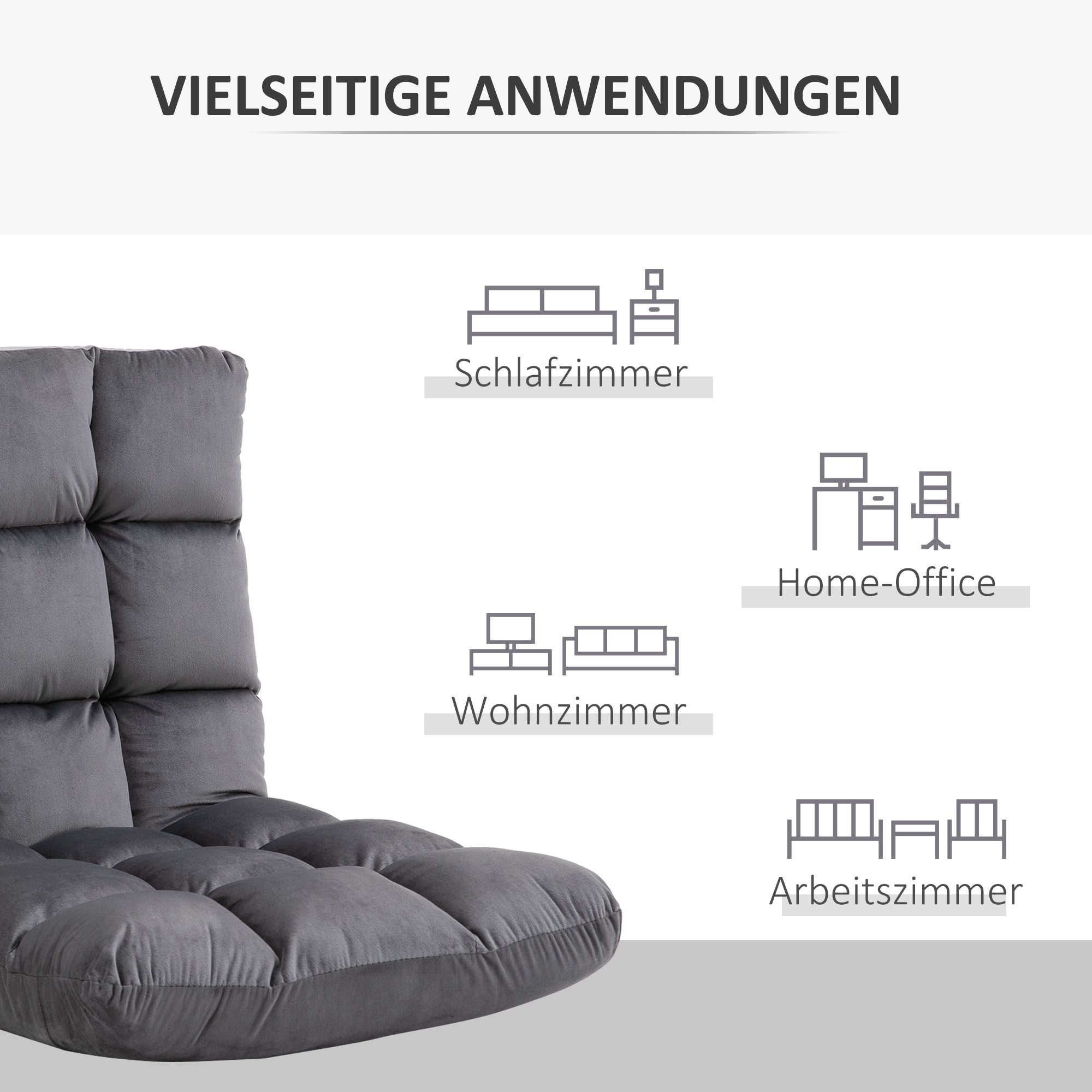Floor Chair 3-in-1 Foldable Floor Seat with Backrest 13 Adjustable Positions Folding Recliner Seat Cushion Dark Gray Metal Foam 55 x 71 x 53.5 cm