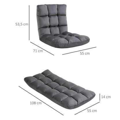 Floor Chair 3-in-1 Foldable Floor Seat with Backrest 13 Adjustable Positions Folding Recliner Seat Cushion Dark Gray Metal Foam 55 x 71 x 53.5 cm