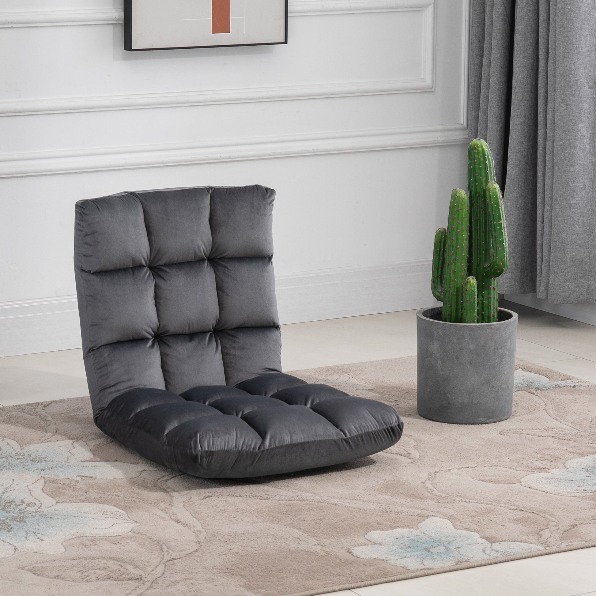 Floor Chair 3-in-1 Foldable Floor Seat with Backrest 13 Adjustable Positions Folding Recliner Seat Cushion Dark Gray Metal Foam 55 x 71 x 53.5 cm