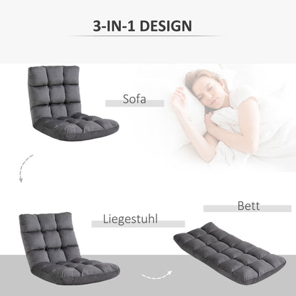 Floor Chair 3-in-1 Foldable Floor Seat with Backrest 13 Adjustable Positions Folding Recliner Seat Cushion Dark Gray Metal Foam 55 x 71 x 53.5 cm