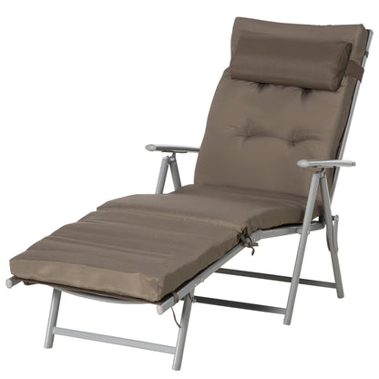 Folding Sun Lounger with Headrest Seat Cushion Recliner with 7-Position Adjustable Backrest Garden Lounger Relaxing Lounger up to 165 kg, for Garden Vacation Outdoor, Brown