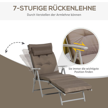 Folding Sun Lounger with Headrest Seat Cushion Recliner with 7-Position Adjustable Backrest Garden Lounger Relaxing Lounger up to 165 kg, for Garden Vacation Outdoor, Brown