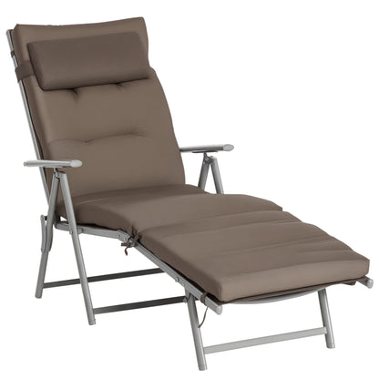 Folding Sun Lounger with Headrest Seat Cushion Recliner with 7-Position Adjustable Backrest Garden Lounger Relaxing Lounger up to 165 kg, for Garden Vacation Outdoor, Brown