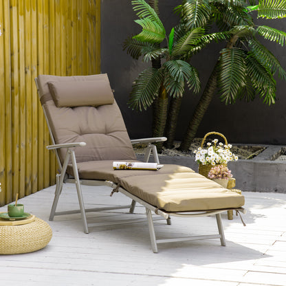 Folding Sun Lounger with Headrest Seat Cushion Recliner with 7-Position Adjustable Backrest Garden Lounger Relaxing Lounger up to 165 kg, for Garden Vacation Outdoor, Brown