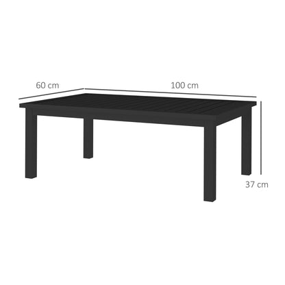 Rectangular Coffee Table Garden Table with Slatted Top for Indoor/Outdoor Use in Aluminum, dim. 100L x 60W x 37H cm, black