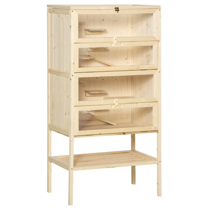 Hamster Cage made of Wood 5 Levels Rodent Terrarium Small Animal Cage with Wire Roof Ramps, Wooden Cage Mouse Cage Large Cage for Hamster Dwarf Hamster 60 x 40 x 120 cm Natural wood