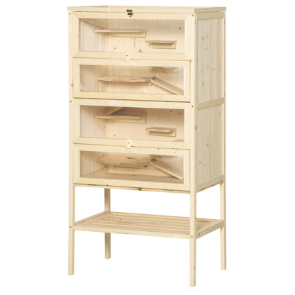 Hamster Cage made of Wood 5 Levels Rodent Terrarium Small Animal Cage with Wire Roof Ramps, Wooden Cage Mouse Cage Large Cage for Hamster Dwarf Hamster 60 x 40 x 120 cm Natural wood