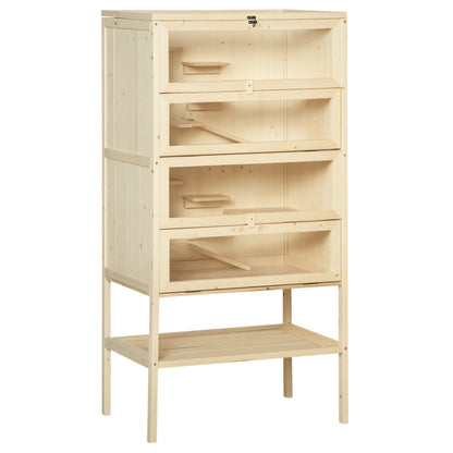 Hamster Cage made of Wood 5 Levels Rodent Terrarium Small Animal Cage with Wire Roof Ramps, Wooden Cage Mouse Cage Large Cage for Hamster Dwarf Hamster 60 x 40 x 120 cm Natural wood