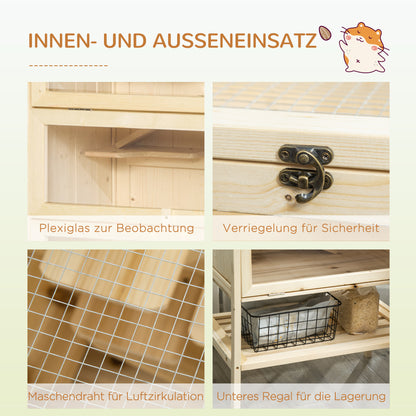 Hamster Cage made of Wood 5 Levels Rodent Terrarium Small Animal Cage with Wire Roof Ramps, Wooden Cage Mouse Cage Large Cage for Hamster Dwarf Hamster 60 x 40 x 120 cm Natural wood