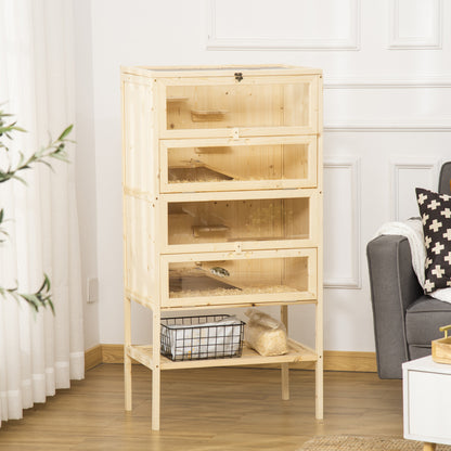 Hamster Cage made of Wood 5 Levels Rodent Terrarium Small Animal Cage with Wire Roof Ramps, Wooden Cage Mouse Cage Large Cage for Hamster Dwarf Hamster 60 x 40 x 120 cm Natural wood