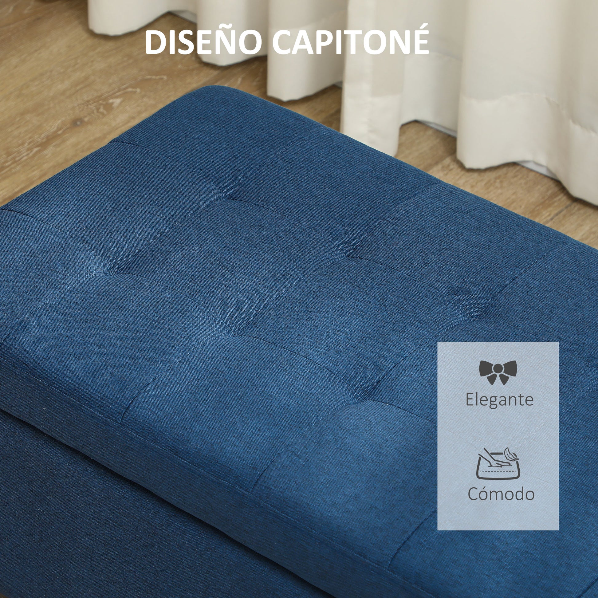 Padded Storage Bench Storage Ottoman Upholstered in Linen with Flip Top for Living Room Entryway Bedroom 120 kg Load 125x49x41.5 cm Blue