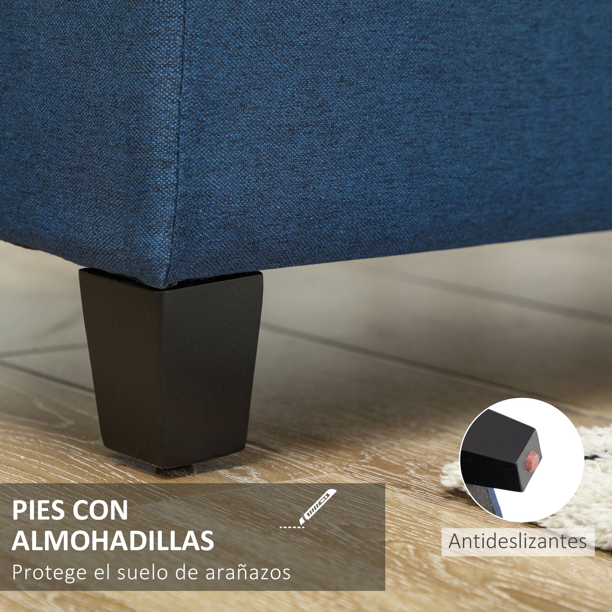 Padded Storage Bench Storage Ottoman Upholstered in Linen with Flip Top for Living Room Entryway Bedroom 120 kg Load 125x49x41.5 cm Blue