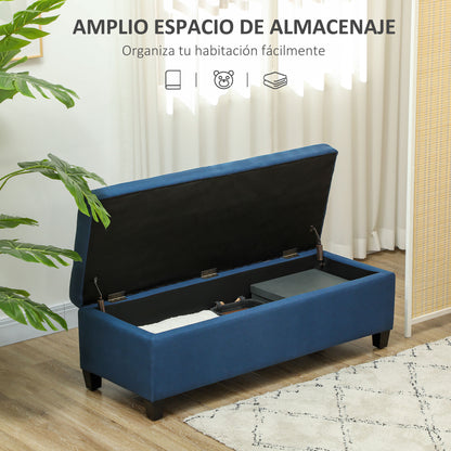 Padded Storage Bench Storage Ottoman Upholstered in Linen with Flip Top for Living Room Entryway Bedroom 120 kg Load 125x49x41.5 cm Blue