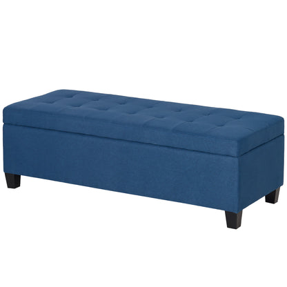Padded Storage Bench Storage Ottoman Upholstered in Linen with Flip Top for Living Room Entryway Bedroom 120 kg Load 125x49x41.5 cm Blue