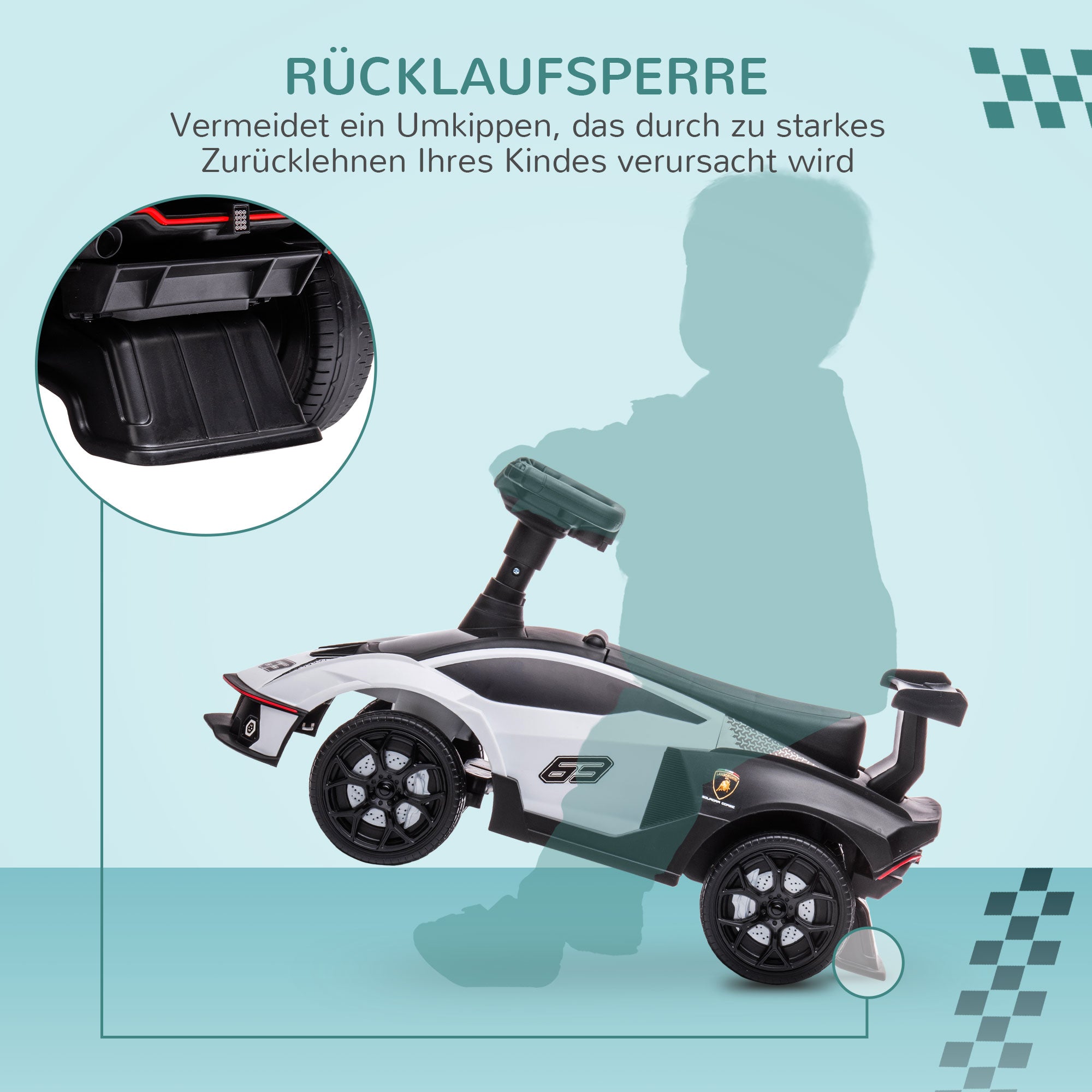 Push Car, Children's Vehicle, Ride-On Toy with Storage Space, Horn, and Engine Noise, Toy Car for Children from 12 Months, White+Black, 67 x 28 x 38 cm