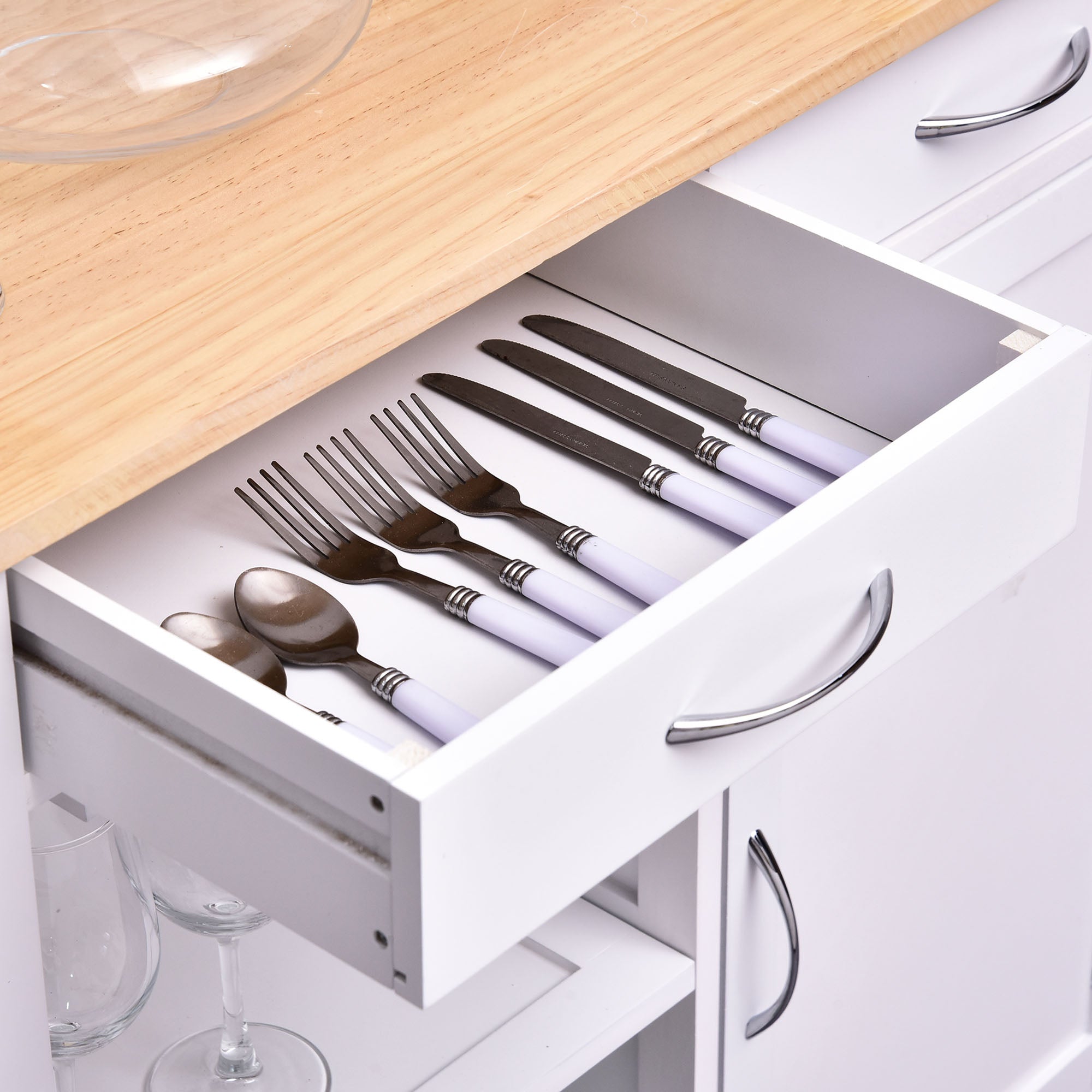 Kitchen Cart Multipurpose Serving Cart Shelving Utility Cart with Wheels for Bathroom Bedroom with Shelf Drawer Cabinet 89x40x84cm