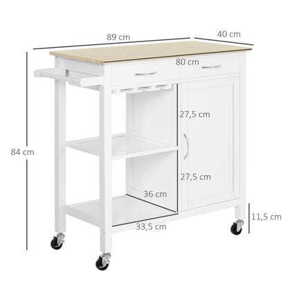 Kitchen Cart Multipurpose Serving Cart Shelving Utility Cart with Wheels for Bathroom Bedroom with Shelf Drawer Cabinet 89x40x84cm