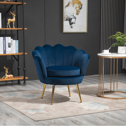 Chair Upholstered Shell-shaped Armchair with Metal Legs, Makeup Chair with Velvet Look, for Bedroom Living Room, Blue
