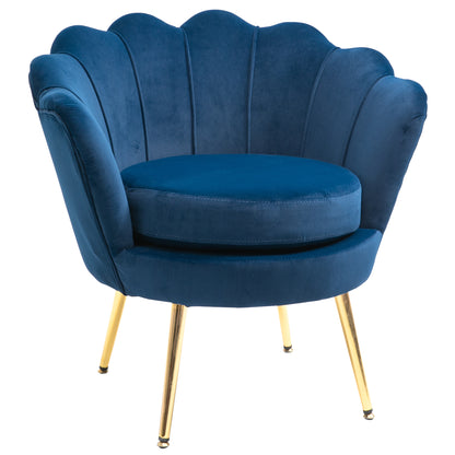 Chair Upholstered Shell-shaped Armchair with Metal Legs, Makeup Chair with Velvet Look, for Bedroom Living Room, Blue