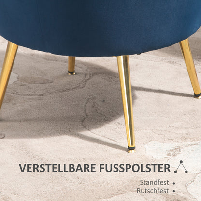 Chair Upholstered Shell-shaped Armchair with Metal Legs, Makeup Chair with Velvet Look, for Bedroom Living Room, Blue