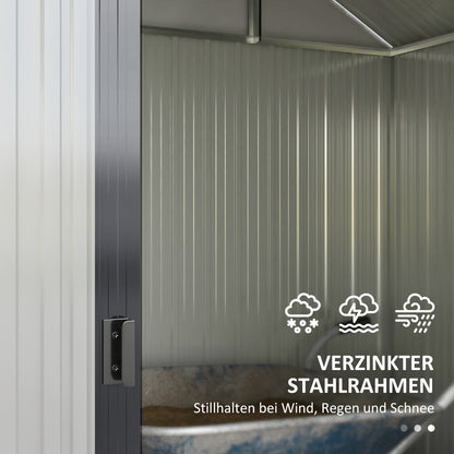 Steel Tool Shed, 2.7 m² Storage Shed with Shelf, UV Protection, Garden Cabinet with 2 Sliding Doors, Garden Shed with Foundation, 238 x 132 x 198.5 cm, Dark Gray