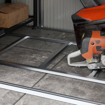 Steel Tool Shed, 2.7 m² Storage Shed with Shelf, UV Protection, Garden Cabinet with 2 Sliding Doors, Garden Shed with Foundation, 238 x 132 x 198.5 cm, Dark Gray