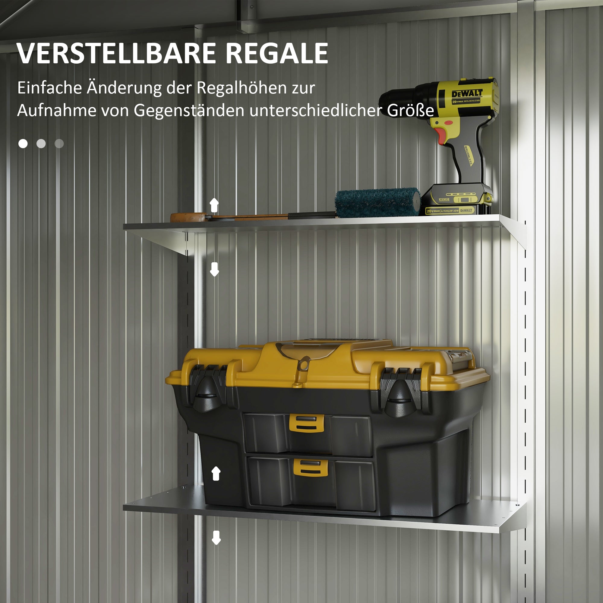 Steel Tool Shed, 2.7 m² Storage Shed with Shelf, UV Protection, Garden Cabinet with 2 Sliding Doors, Garden Shed with Foundation, 238 x 132 x 198.5 cm, Dark Gray
