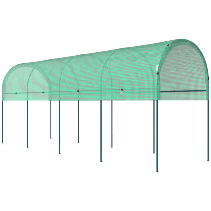 Winter Film Greenhouse with Arched Roof — Steel Frame & Ground Anchors, Slot-Together Open Tunnel, 400 x 120 x 170 cm (13.1 x 3.9 x 5.6 ft), Green