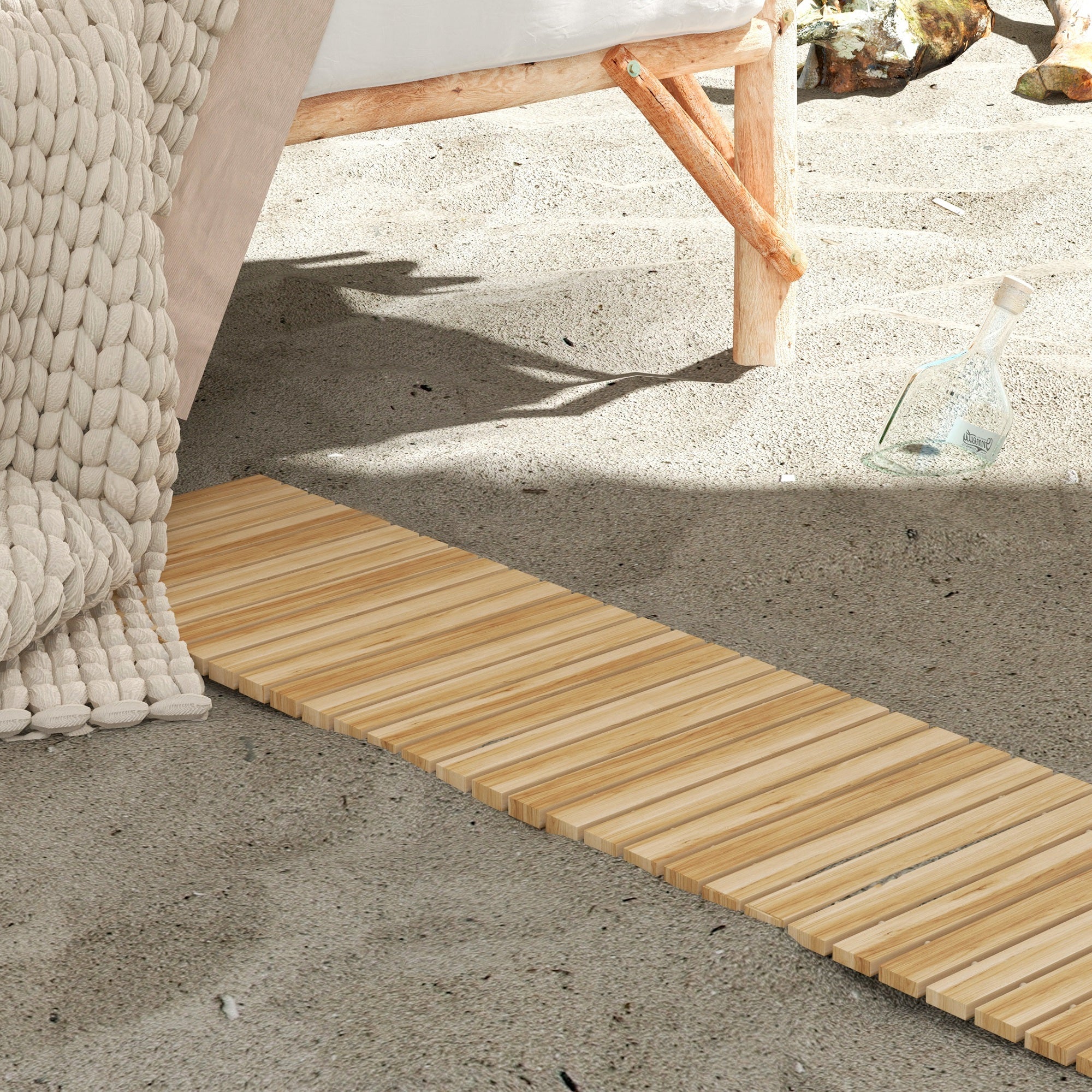 Garden Wooden Pathway 120x38 cm Straight Roll-up Walkway for Outdoors Weather-Resistant Decorative Garden for Beach Wedding Party Natural