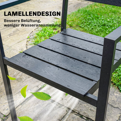 Garden Chairs – Set of 4 Stackable Patio Chairs with Slatted Design & Armrests, Weatherproof Balcony Chairs (265 lb Capacity), Black, 20.5 x 20.1 x 35.4 in