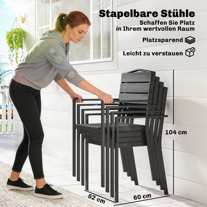 Garden Chairs – Set of 4 Stackable Patio Chairs with Slatted Design & Armrests, Weatherproof Balcony Chairs (265 lb Capacity), Black, 20.5 x 20.1 x 35.4 in