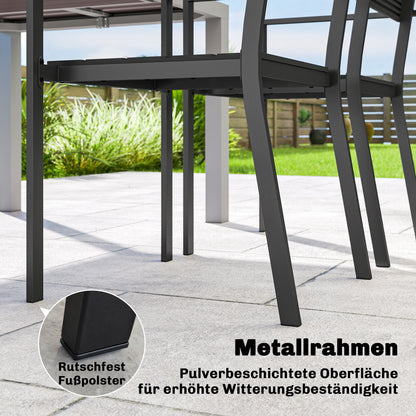 Garden Chairs – Set of 4 Stackable Patio Chairs with Slatted Design & Armrests, Weatherproof Balcony Chairs (265 lb Capacity), Black, 20.5 x 20.1 x 35.4 in
