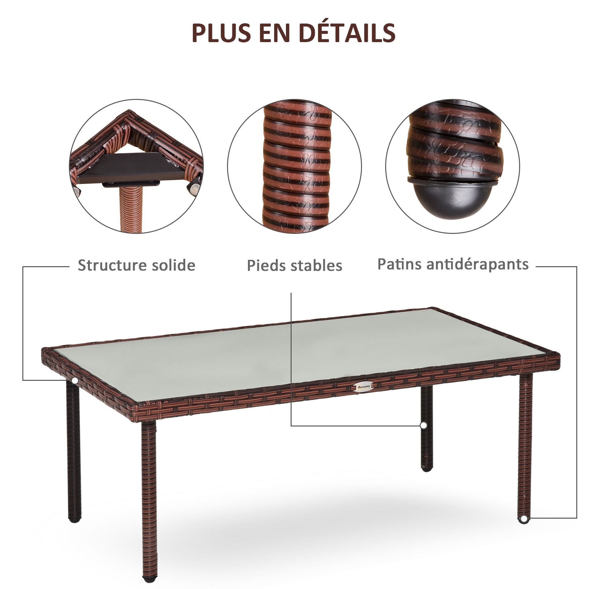 Garden Coffee Table with 5mm Tempered Glass Top Brown Resin Wicker Imitation Rattan