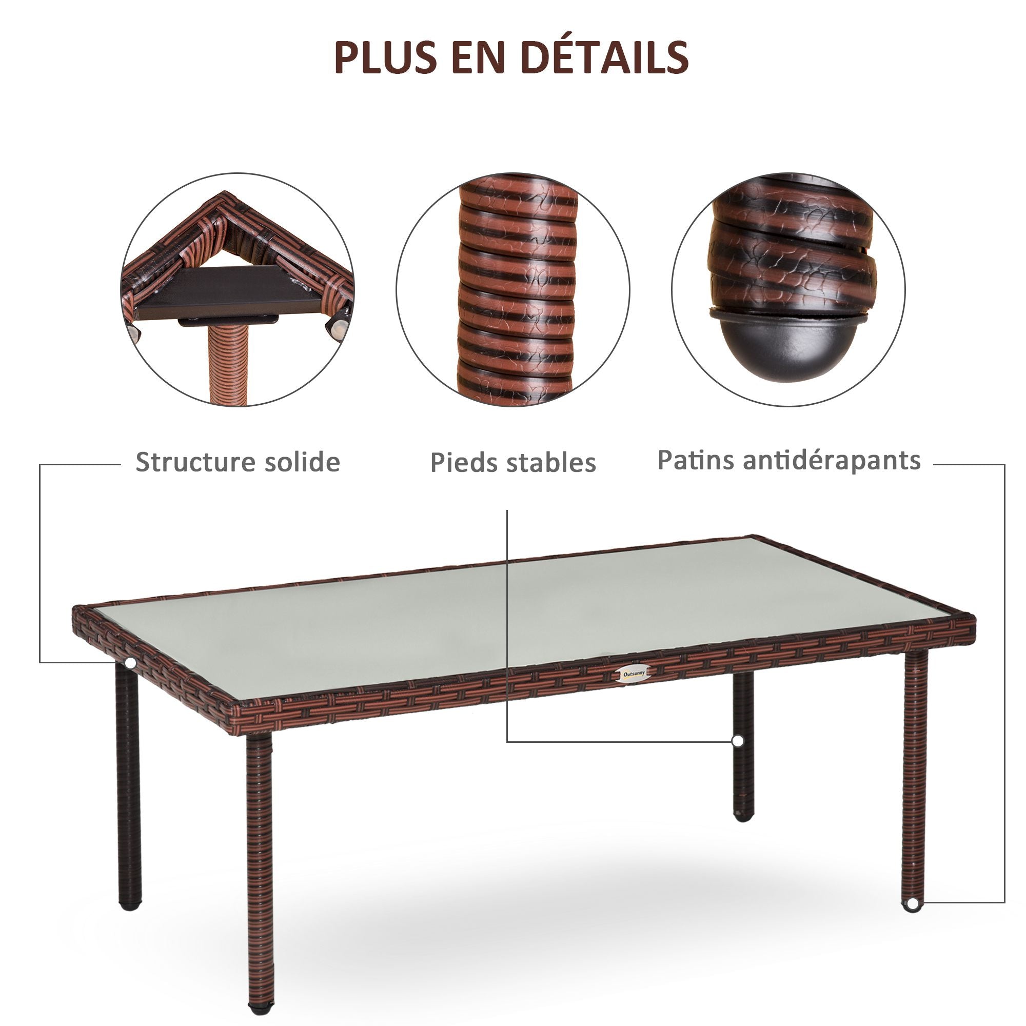 Garden Coffee Table with 5mm Tempered Glass Top Brown Resin Wicker Imitation Rattan