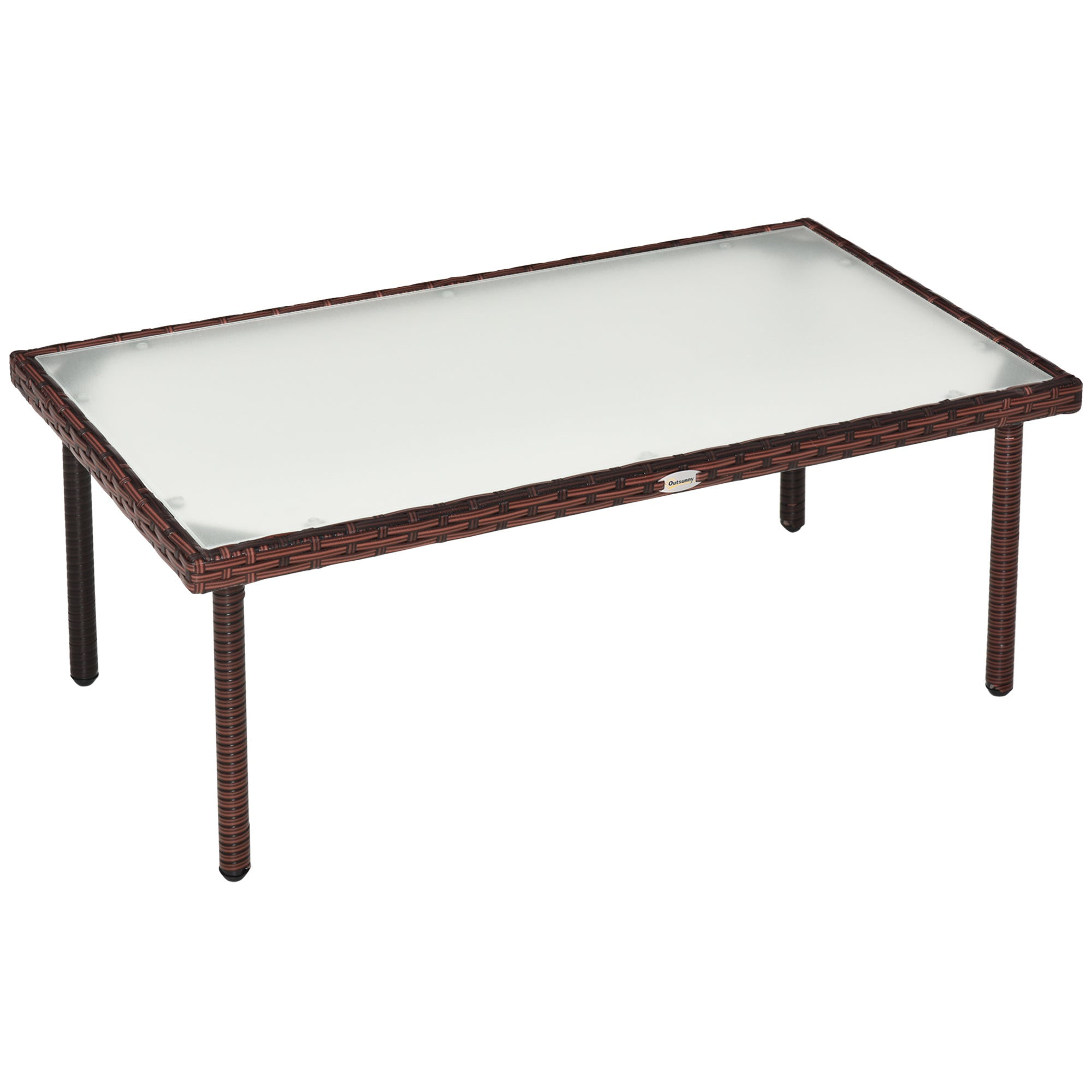 Garden Coffee Table with 5mm Tempered Glass Top Brown Resin Wicker Imitation Rattan