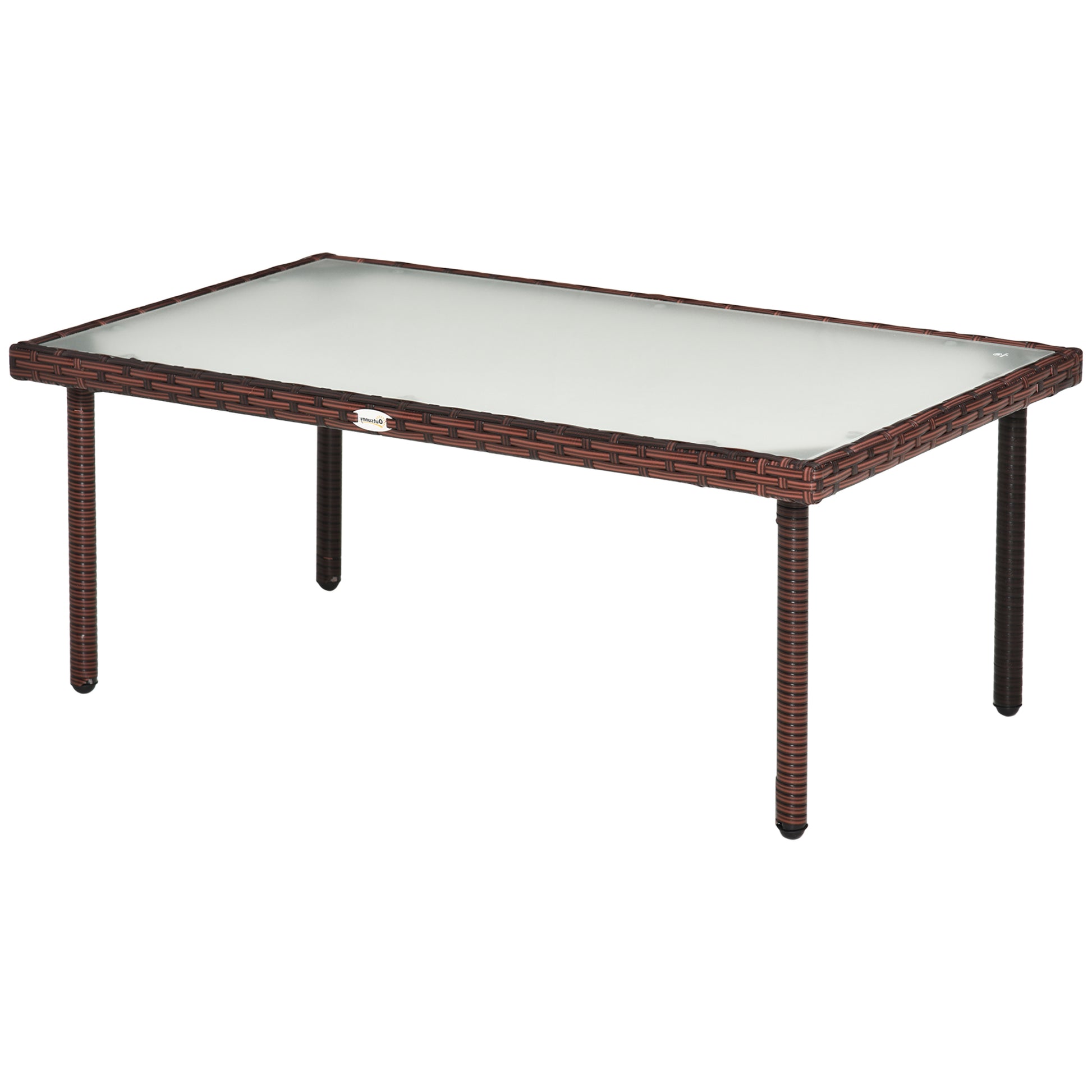 Garden Coffee Table with 5mm Tempered Glass Top Brown Resin Wicker Imitation Rattan