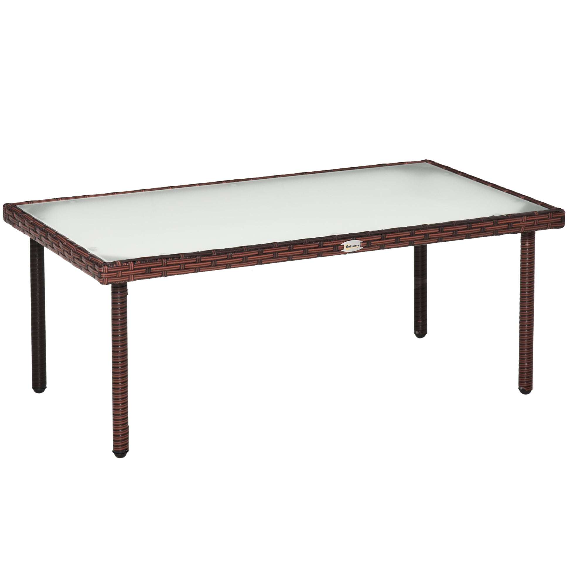 Garden Coffee Table with 5mm Tempered Glass Top Brown Resin Wicker Imitation Rattan